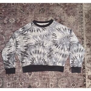 Victoria's Secret PINK Mesh Jersey Top Gray White Tie-Dye Crewneck XL